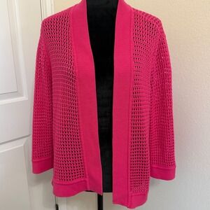 Jones Studio Separates Hot Pink Open Knit Cardigan Sweater Womens XL Pink Ribbed